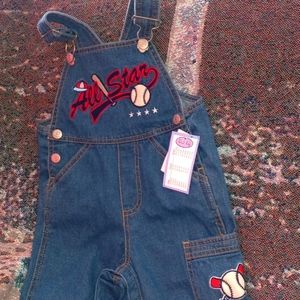 NWT Baseball Starting Out Denim Overalls, 12m